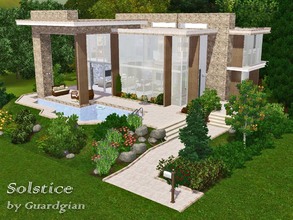Sims 3 — Solstice by Guardgian2 — A contemporary house nested in a tiny flowered garden with a pool and a terrace. It