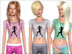 Sims 3 — cherryberry - Teen sport top by CherryBerrySim — A top with running girl silhouette. Recolorable.Do NOT reupload