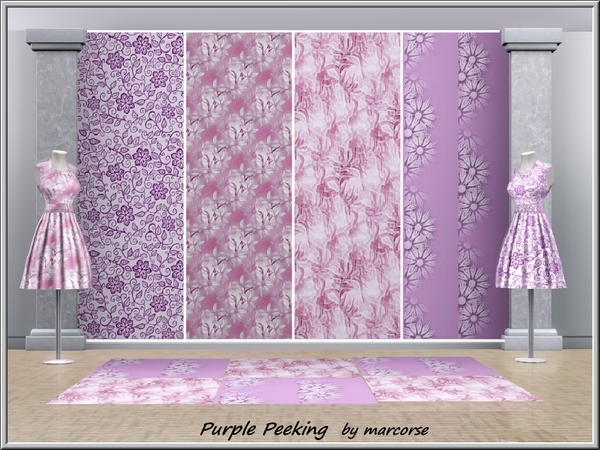 Sims 3 — Purple Peeking_marcorse by marcorse — Four patterns in pink/purple shades. Dinosaur Dance is found under Themed,