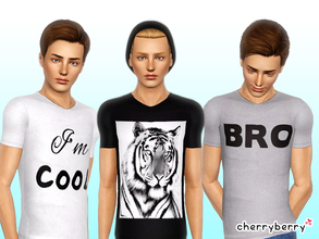 Sims 3 — Cool T-shirts for males by CherryBerrySim — Cool T-shirts with three different prints for Young adults and