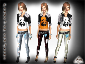 Sims 3 — Panda Top and Jeans by Devirose — The outfit includes top and jeans, recolorable the top has a top with panda
