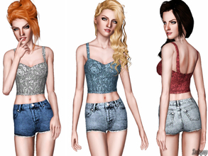 Sims 3 — Fashion Set 6 by zodapop — This set features button fly denim shorts and a cute floral textured crop top.
