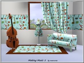 Sims 3 — Making Music1_marcorse by marcorse — Music notes in red, blue and green randomly repeated on blue