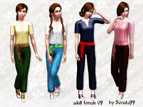 Sims 3 — Sonata77 adult female 07 by Sonata77 — Outfit of safari style: overalls or blouse with trousers. Bright detail -