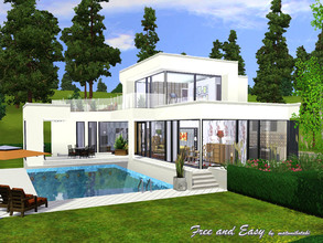 Sims 3 — Free_and_Easy by matomibotaki — Luxury and stylish, split-level house in clear-straight lines, poor white
