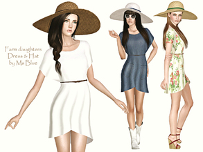 Sims 3 — Farm Daughters Set by Ms_Blue — A Set consisting of a light dress and hat fitting for any fun loving country