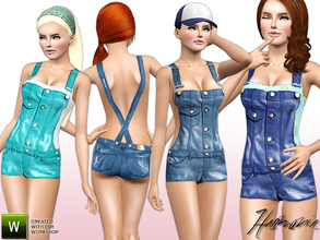 Sims 3 — Countryside Denim Bib shorts by Harmonia — Bib shorts in washed stretch denim with hard-worn details. With the
