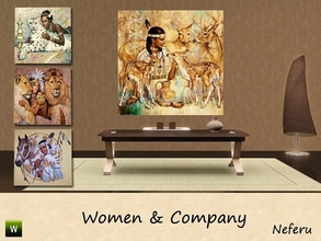 Sims 3 — Women & Company by Neferu2 — 4 paintings of women in the company of beautiful animals. By Neferu_TSR