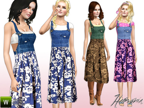 Sims 3 — Farm Girl Denim Dungaree Dress by Harmonia — Custom Mesh By Harmonia 4 Variations. Recolorable Get a complete