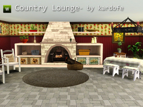 Sims 3 — Country Lounge by kardofe — Lounge - dining room rustic fireplace with a large pot and plenty of storage space