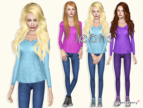 Sims 3 — School jeans by CherryBerrySim — Everyday jeans for teen girls. Recolorable.With Launcher and CAS thumbnails. Do