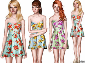 Sims 3 — Posy Print A-line Dress by zodapop — This a-line frock flourishes with leafy flowers, while the sweetheart