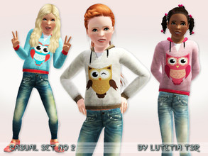 Sims 3 — Casual Set No 2 by Lutetia — This clothing set contains a printed sweater and bleached denim pants Works for