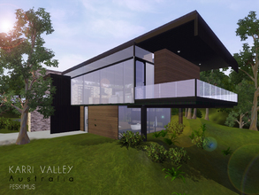 Sims 3 — Karri Valley by peskimus — Karri Valley is a wooden and steel frame built home hidden in the middle of the