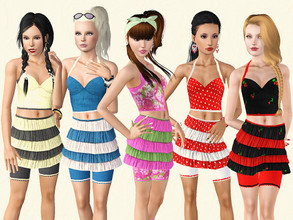 Sims 3 — Teen Set skirt with shorts and corsage top by Wimmie — A skirt with shorts and a corsage styled top for your