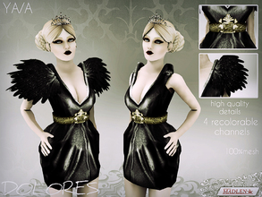 Sims 3 — Madlen Dolores Dress by MJ95 — Another gorgeous goth chic dress for your sim! Leather dress with feathers. This