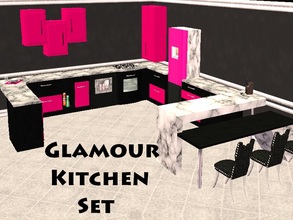 Sims 2 — Glamour Kitchen Set by staceylynmay2 — This has 12 new meshes. Stove, Fridge, 3 Counters, Dishwasher, Trash
