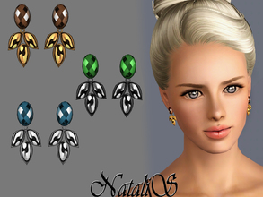 Sims 3 — NataliS Oval gem earrings FA-FE by Natalis — Oval gem accented shining metal details earrings. For FA-FE.