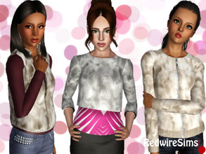 Sims 3 — SET: Faux Fur by RedwireSims — Hi you! This is a set with three different tops, including a faux fur vest, top