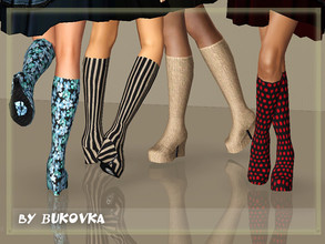 Sims 3 — Boot Ttextile by bukovka — Boots with bright textile coloring. High impressive platform. Skintight leg. Four