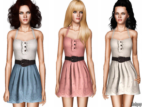 Sims 3 — Woven Belt Halter Dress by zodapop — This halter dress' defined waist, encircled by a woven belt of rope, tops a