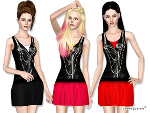Sims 3 — Avril inspired dress by CherryBerrySim — Punk skirt with leather jacket and long pearl chain inspired by Avril