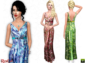Sims 3 — Maxi Dress with Diamond Embellished Belt by RedCat — Not Recolorable. 3 Variations Included. Game Mesh.