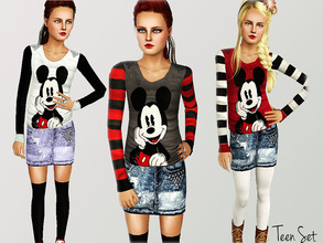 Sims 3 — Teen set by flower_love2 — This is a set for teen. Skirt have two different style, one recolorable part,the