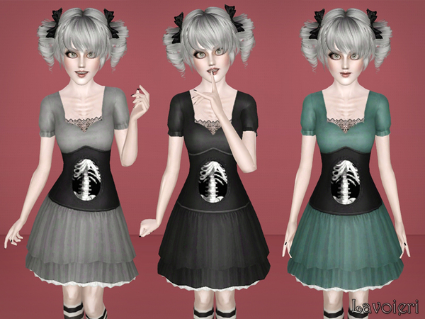 Sims 3 — Skeleton Dress v2 by Lavoieri — Skeleton Dress v2 by Lavoieri - for adult and young adult female sims; -