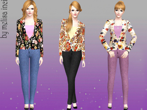 Sims 3 — Floral Blazer Suit by melisa_inci — This set includes two items:Floral Blazer and Denim pants
