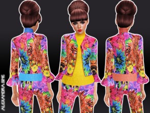 Sims 3 — Flower Flared Jacket by Alexandra_Sine — Flower Flared Jacket with Turtleneck Knit Top for your young-adult and
