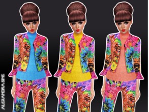 Sims 3 — Flower Flared Set by Alexandra_Sine — Flower Flared Jacket and Trousers with Knit Top for your young-adult and