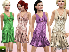 Sims 3 — Figure-Hugging Metallic Bandage Dress by Harmonia — Designer metallic bandage the crackled effect mini dress.