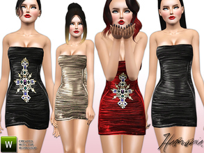 Sims 3 — Ruched Leather Strapless Mini-Dress by Harmonia — * Exquisitely styled with panels of ruched lambskin, this