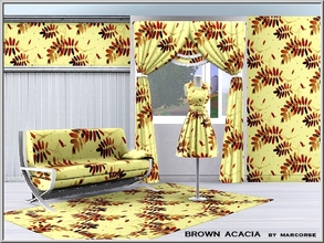 Sims 3 — Brown Acacia_marcorse by marcorse — Themed pattern: Acacia [wattle] leaf sprigs in brown and yellow