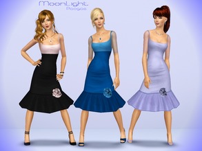 Sims 3 — MoonLight by Paogae — A classic and elegant dress with sheer sleeves and a flower applied to the flared skirt.