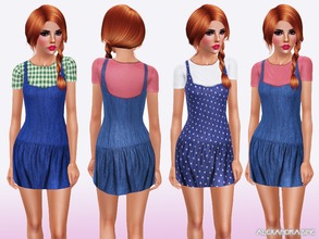 Sims 3 — Drop Waist Denim Dress by Alexandra_Sine — Drop Waist Denim Dress for your young-adult and adult female sims.