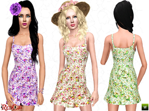 Sims 3 — Flower Printed Spring Dress by RedCat — Not Recolorable. 3 Variations Included. Game Mesh.