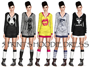 Sims 3 — 5 Prints Hoodie Dress by Ms_Blue — Hoodie Dress with 5 different prints. Great for many occasions, sports,