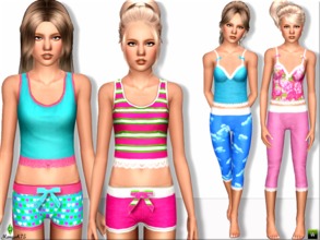 Sims 3 — Summer Sleep Teen Set by TSR Archive — -Summer sleepwear for teens -Version 1: crop lace vest with shorts and