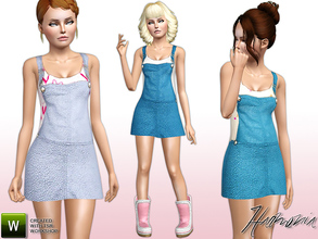 Sims 3 — TEEN ~ Overall Denim-look Dress by Harmonia — Animal Print Overall Denim-look Dress.. Adding your favorite