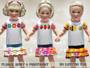 Sims 3 — Floral Skirt and Printshirt by Lutetia — This set contains a ruffled skirt and a cute printshirt Works for