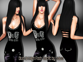 Sims 3 — Diva Girl Outfit by saliwa — Special design top and skinny leather pants with accessories designed by Saliwa