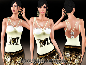 Sims 3 — Wild Cat High Fashion Outfit by saliwa — Leopard Detail Skinny Tights and embellished crop top designed by