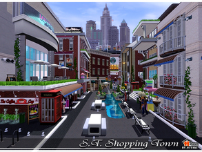 Sims 3 — ST Shopping Town by autaki — ST Shopping Town It has Coffee Shop Bakery Shop Restaurant Bookstore Tattoo shop.