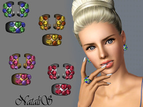 Sims 3 — Cocktail jewlry set with a cabochons FA-YA by Natalis — This set includes ring and earrings is a colorful and