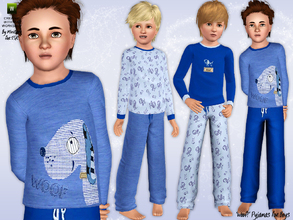 Sims 3 — 'Woof!' Pyjamas by minicart — These warm and snuggly dog themed pyjamas for boys come in two separate parts -