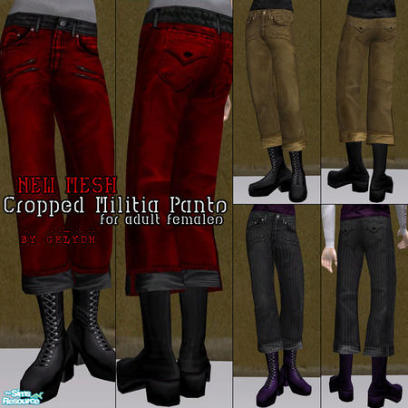 Sims 2 — Cropped Militia Pants for Adult Females by gelydh — New bottoms mesh for adult females with cropped pants and