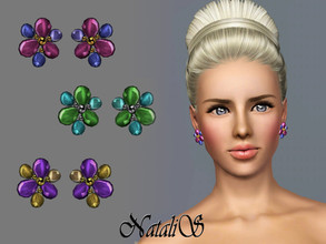 Sims 3 — NataliS Flower cabochons earrings FT-FA. by Natalis — Cute earrings multicolored cabochon cut gemstones. Great