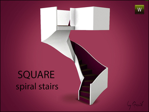 Sims 3 — Square Spiral Stairs by Gosik — Set includes following items: spiral stairs and two different railings (use